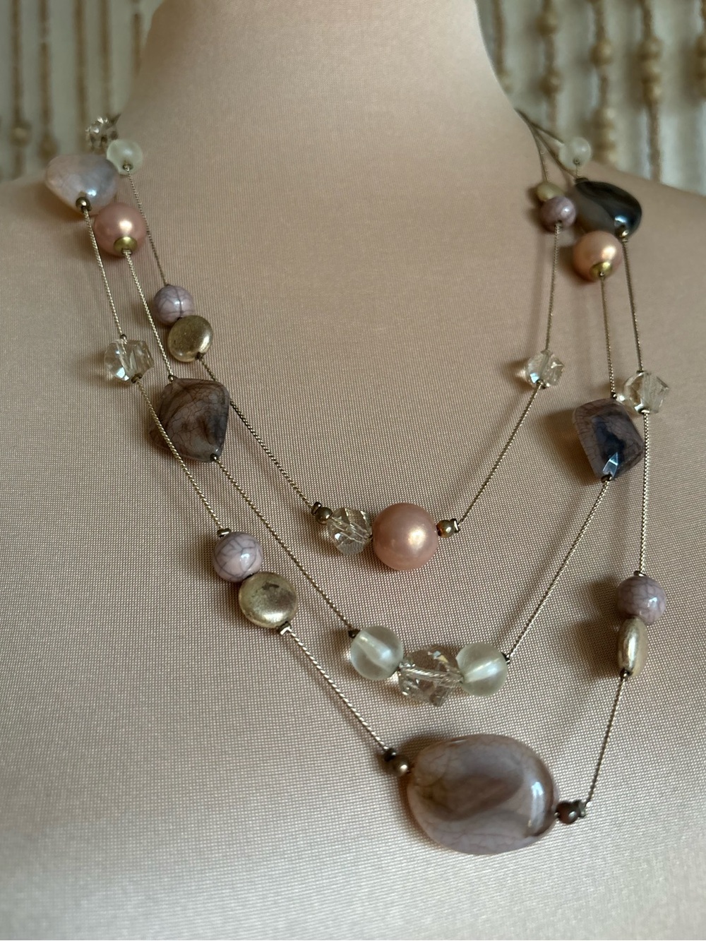 Vintage Layered Stone Beaded Silver Purple Earthy Beachy Fairy Tuscan Wine Mom